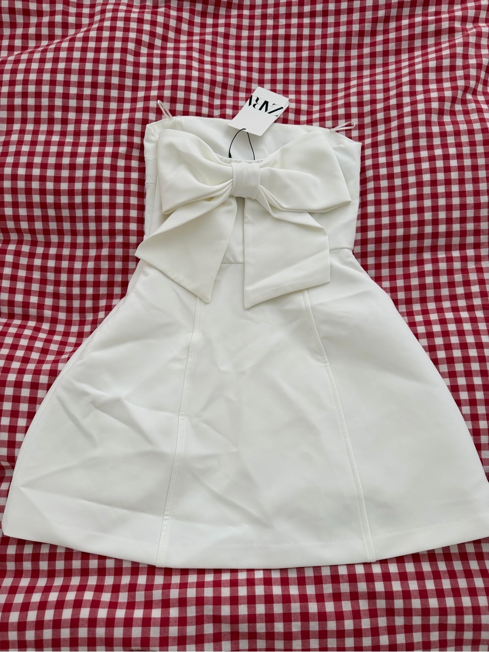 Zara White Strapless Dress with Large Front Bow